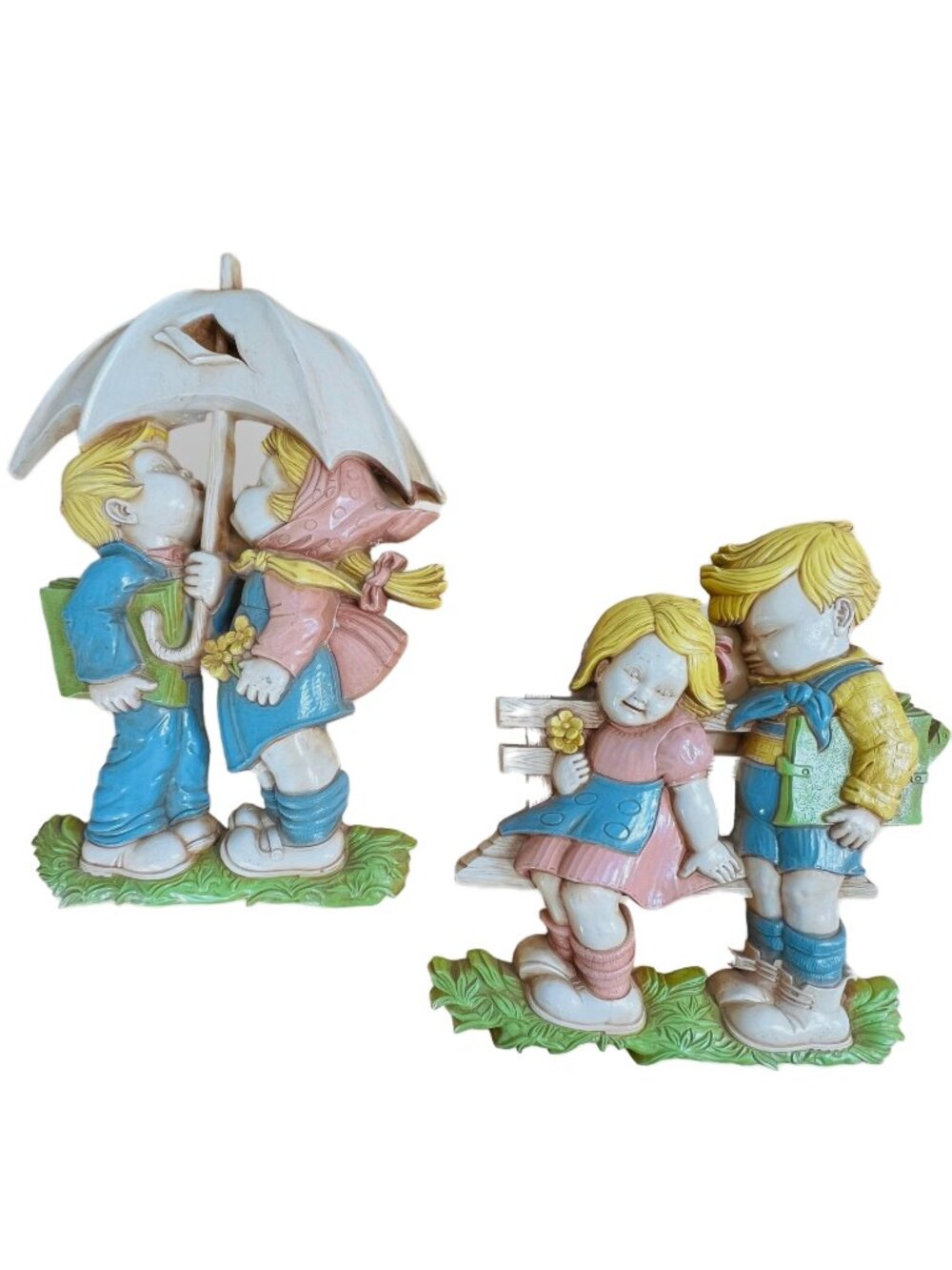 HOMCO 1977 Boy Girl Wall Plaques Set 7494 Nursery Decor Dart‎ Industries Vintage